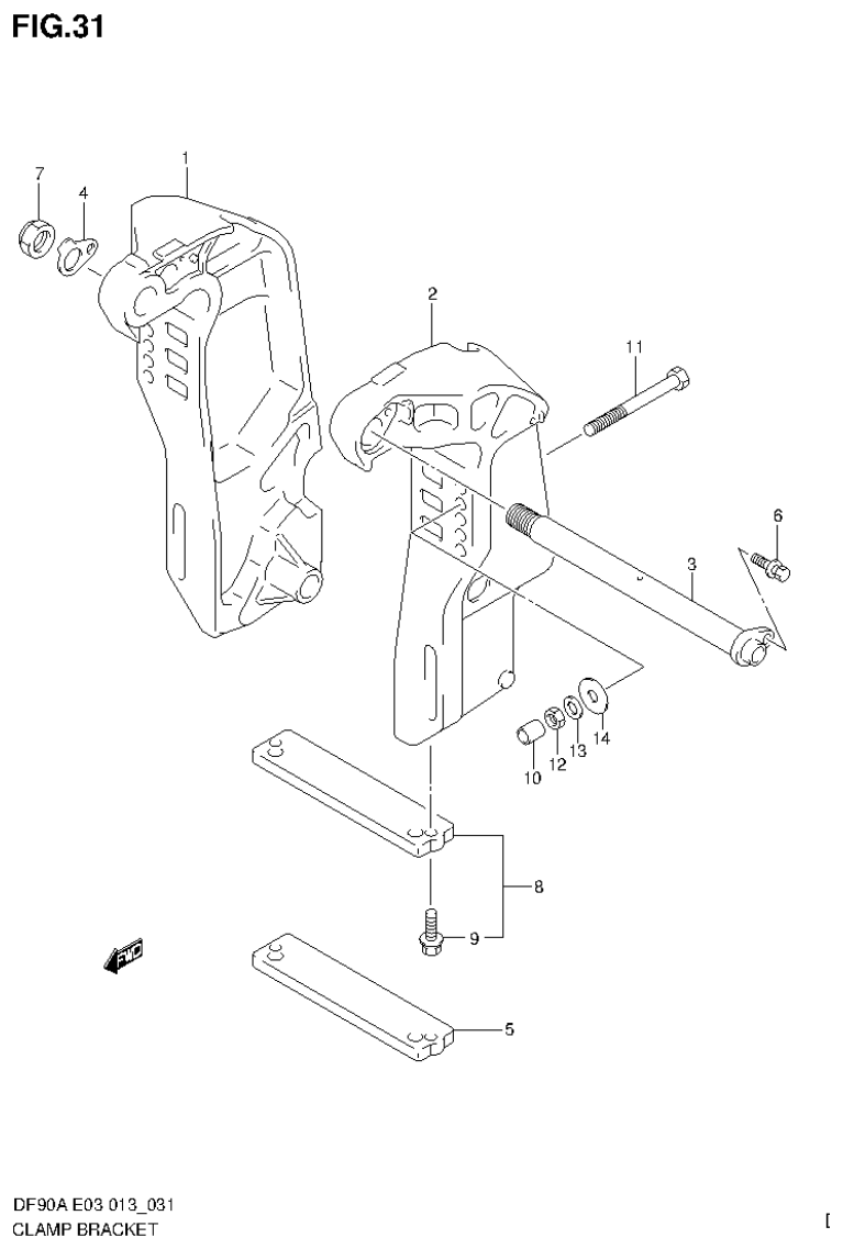 Suzuki DF80A, DF90A CLAMP BRACKET parts diagram